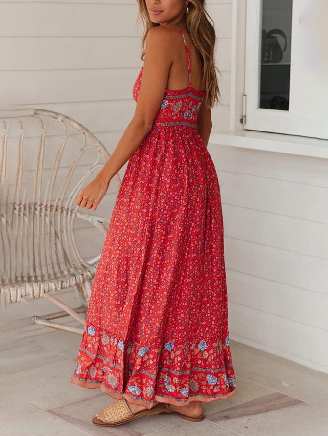 Bohemian V-neck Floral Sling Dress