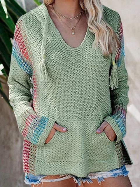 Boho Hooded Jumper Sweater With Pocket