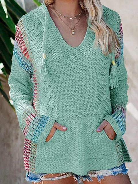 Boho Hooded Jumper Sweater With Pocket