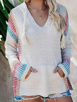 Boho Hooded Jumper Sweater With Pocket