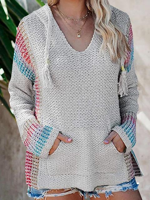 Boho Hooded Jumper Sweater With Pocket