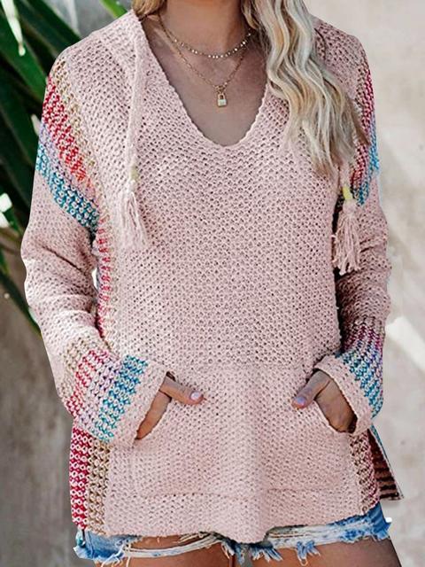 Boho Hooded Jumper Sweater With Pocket