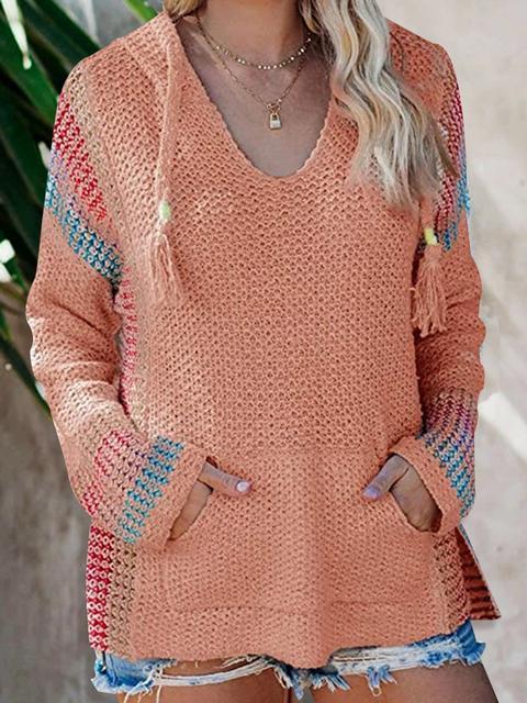 Boho Hooded Jumper Sweater With Pocket