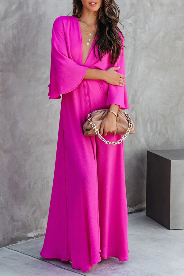 Beauty Meets Cape Sleeve Slit Maxi Dress