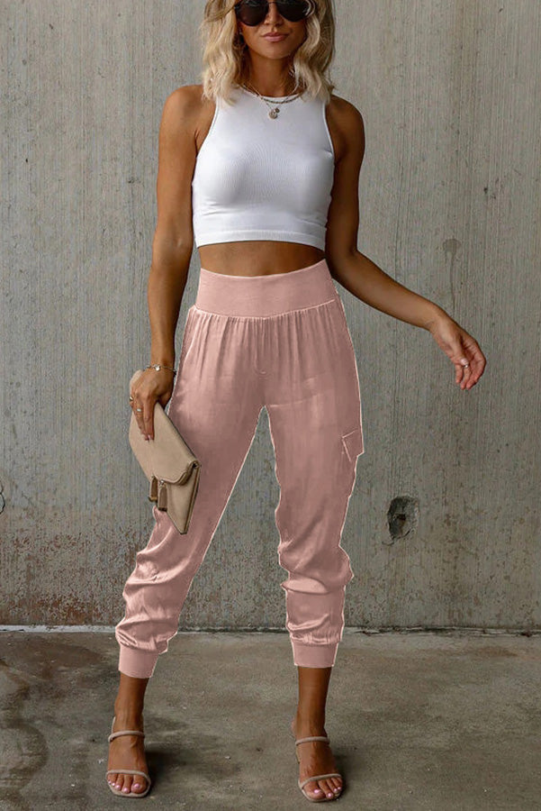 Satin High Waist Pocketed Joggers