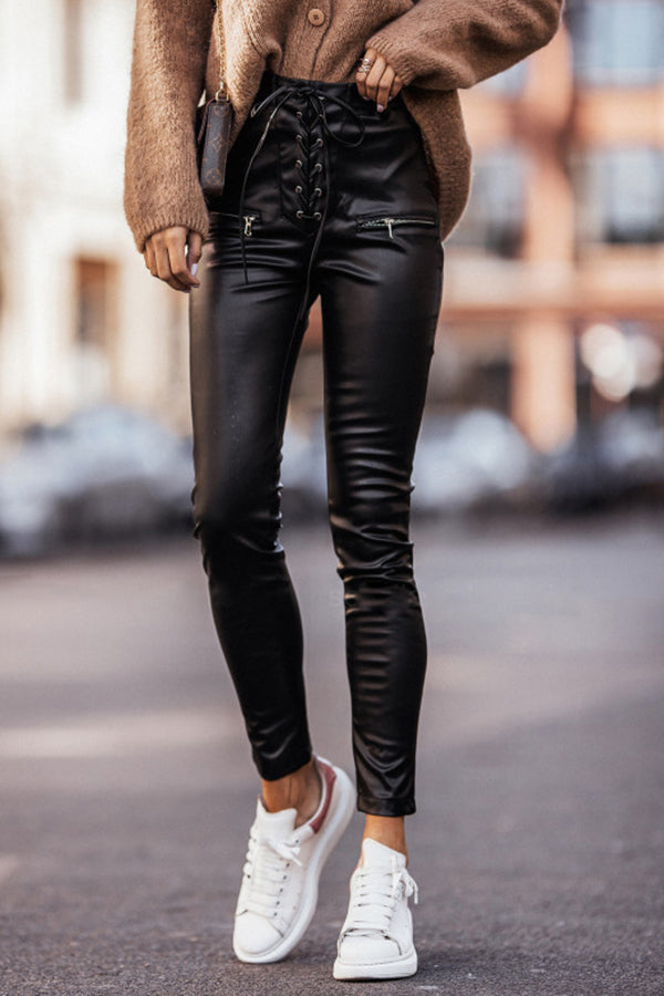 Nyla Faux Leather Lace Up Legging Pants