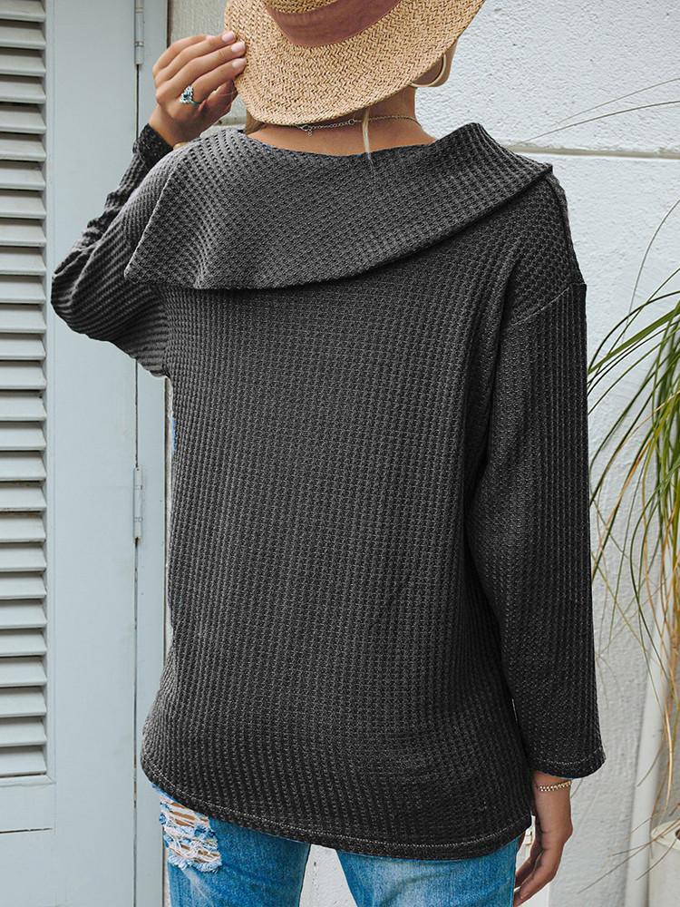 Lapel Shoulder Button Solid Long-sleeve T-shirt