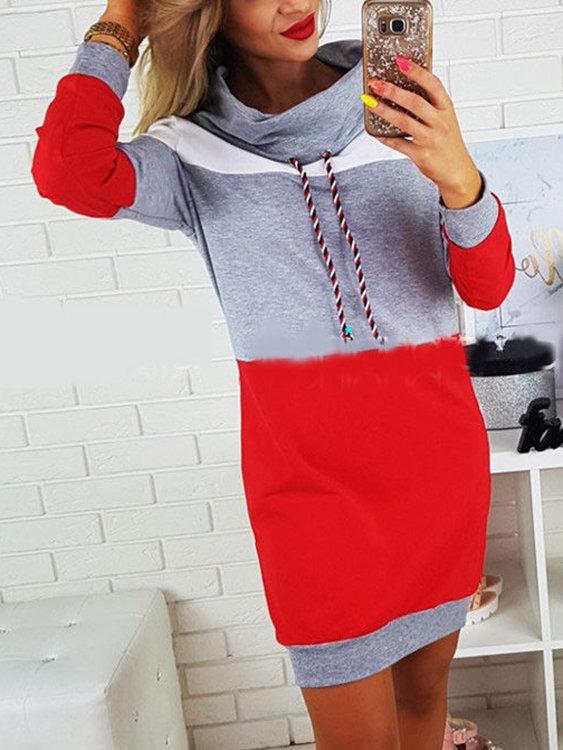 Grey Polo Neck With Drawstring Stitching Design Pullover Dress - Landing Closet