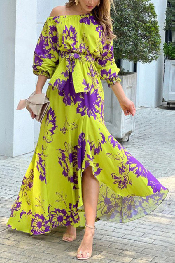 Back In Time Floral One Shoulder Belt Maxi Dress