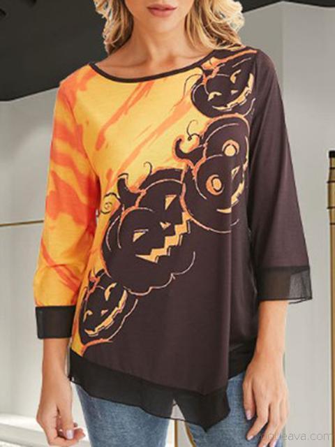 Halloween Print  Long Sleeve Blouse