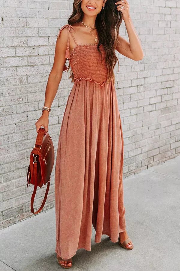 Smocked Pocket Wide Leg Slip Jumpsuit