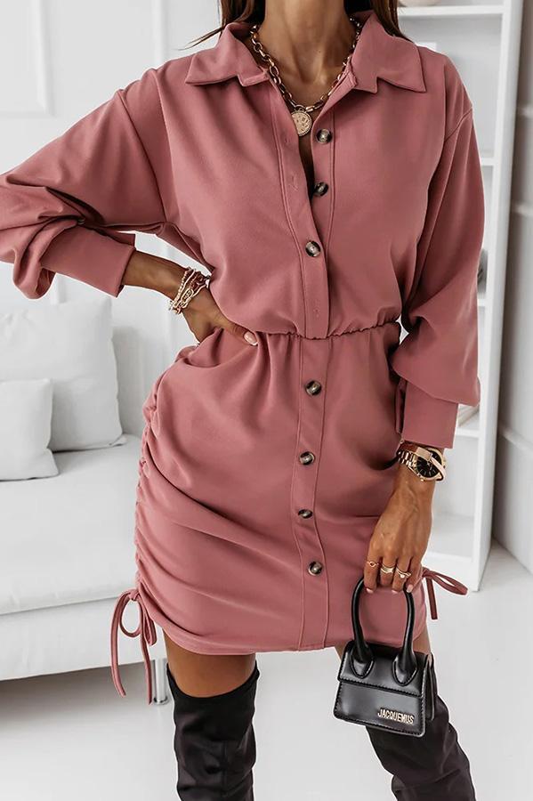 Found Love Ruched Button Down Shirt Dress