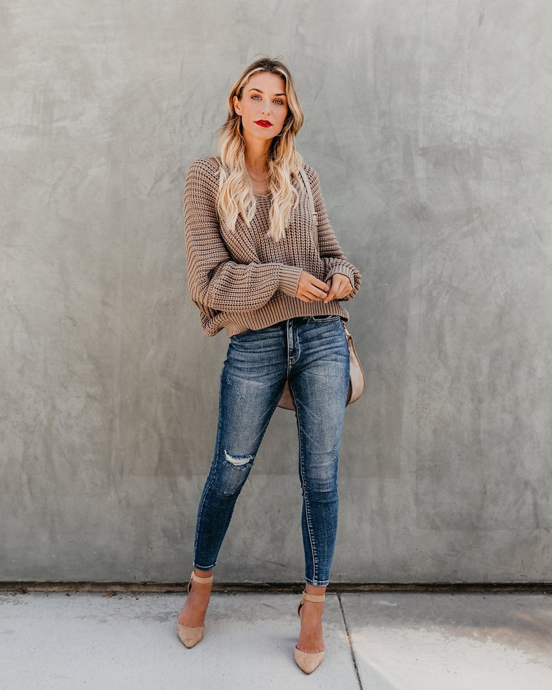 Loose Long Sleeve Knit V-neck Sweater