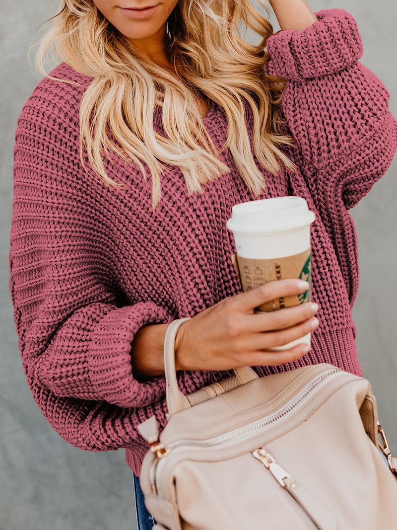 Loose Long Sleeve Knit V-neck Sweater