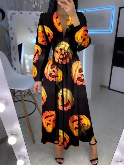 Halloween Casual V Neck Long Dress