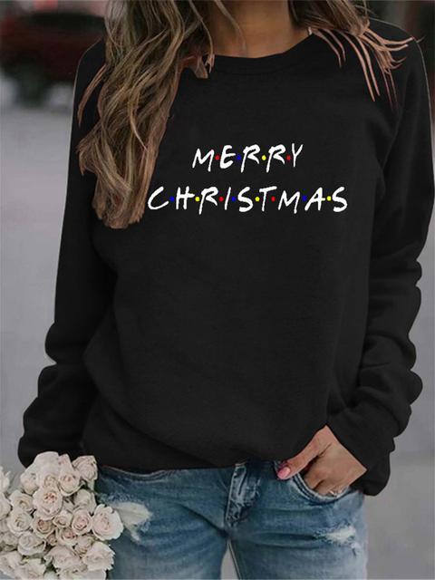 Casual Merry Christmas Letter Print Sweatshirt