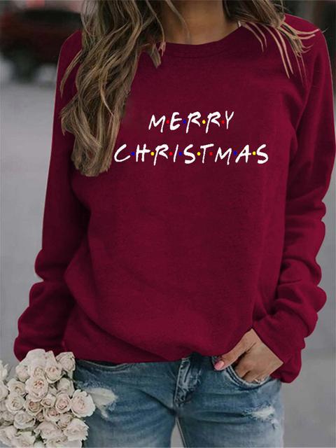 Casual Merry Christmas Letter Print Sweatshirt