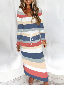 Casual Striped Contrast Long-sleeved Dress