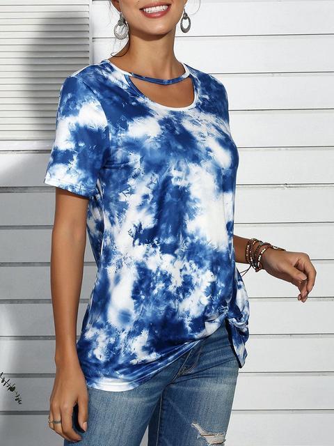 Casual Tie-Dye Print Twisted T-shirt