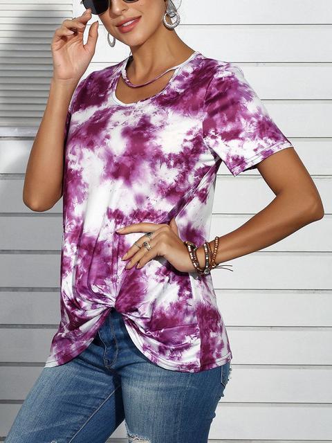 Casual Tie-Dye Print Twisted T-shirt