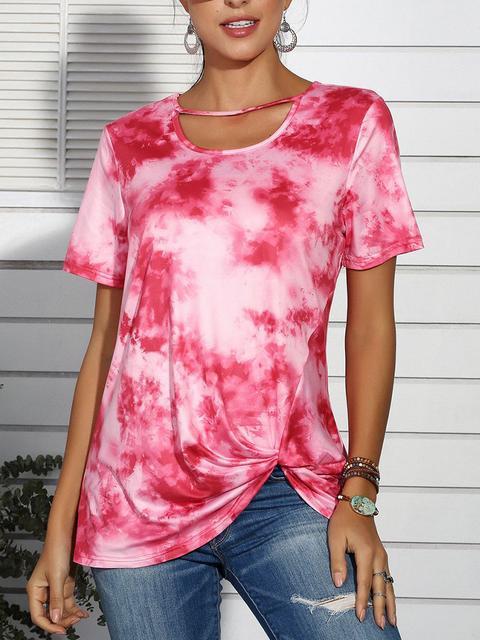 Casual Tie-Dye Print Twisted T-shirt