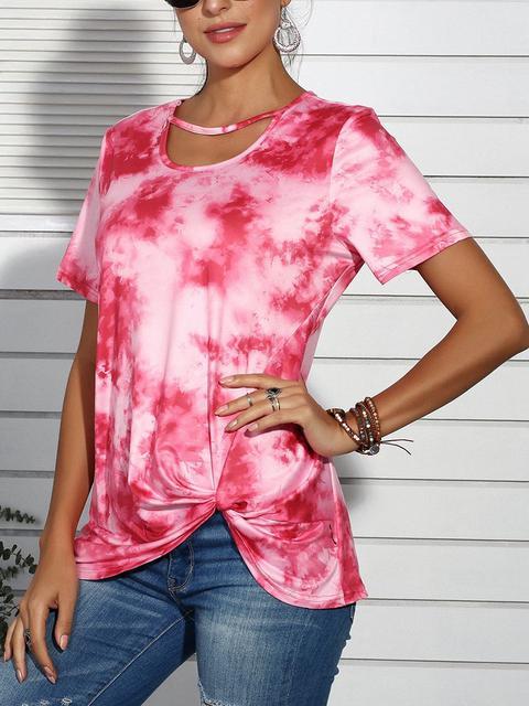 Casual Tie-Dye Print Twisted T-shirt