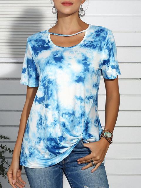 Casual Tie-Dye Print Twisted T-shirt