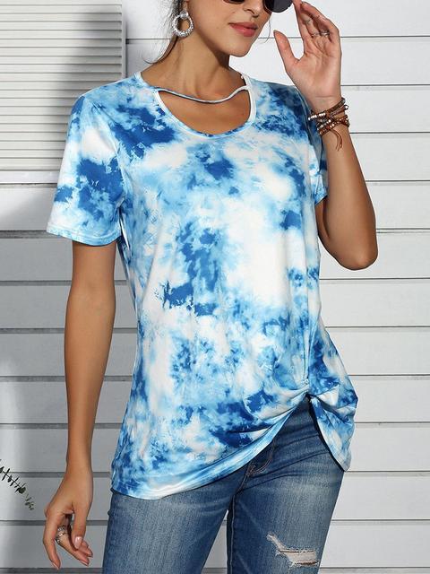 Casual Tie-Dye Print Twisted T-shirt