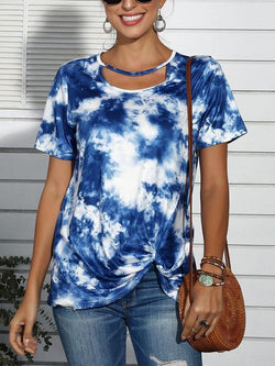 Casual Tie-Dye Print Twisted T-shirt