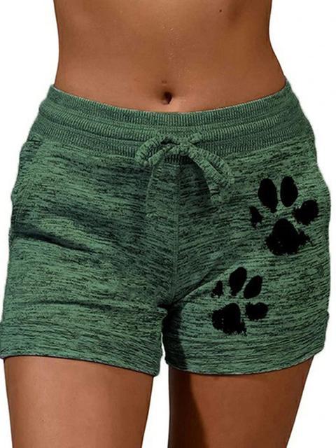 Casual Yoga Cat Paw Print Shorts