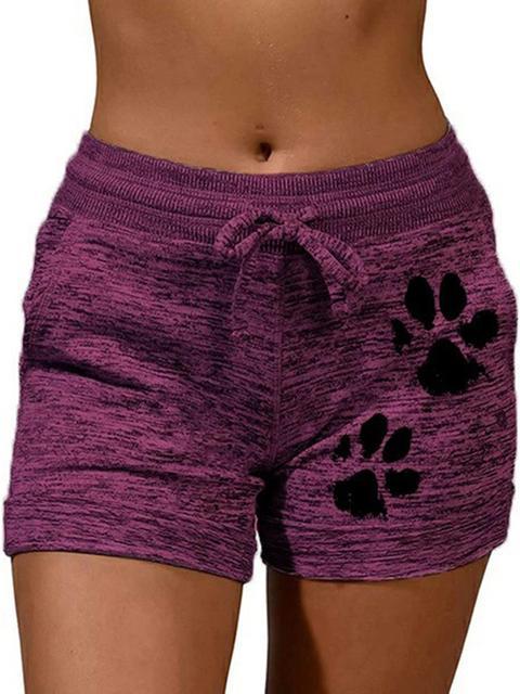 Casual Yoga Cat Paw Print Shorts