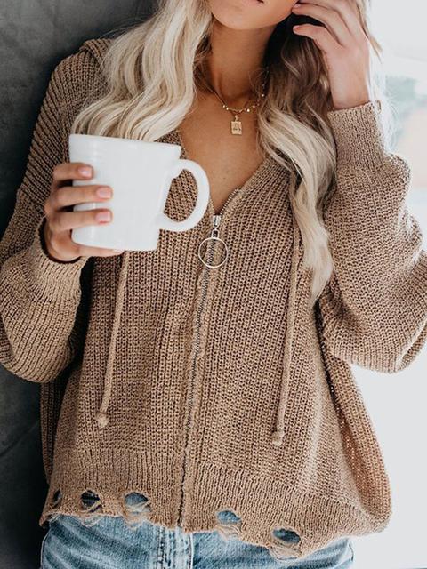 Casual Zipper  Long Sleeve Cardigan Sweater