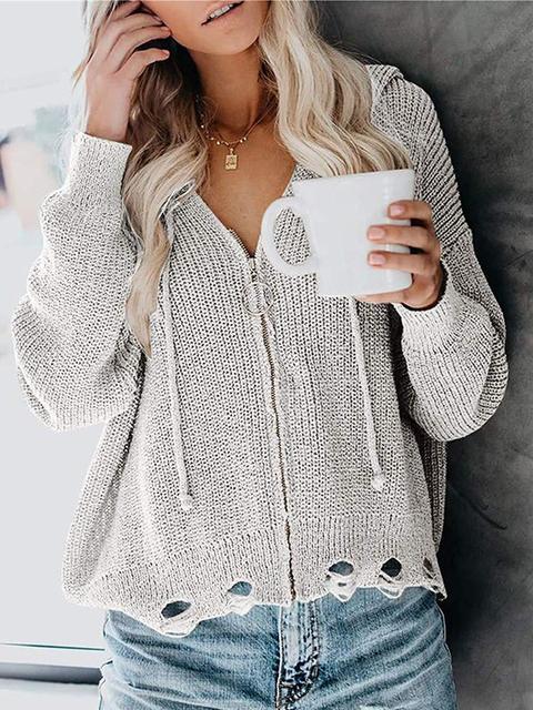 Casual Zipper  Long Sleeve Cardigan Sweater