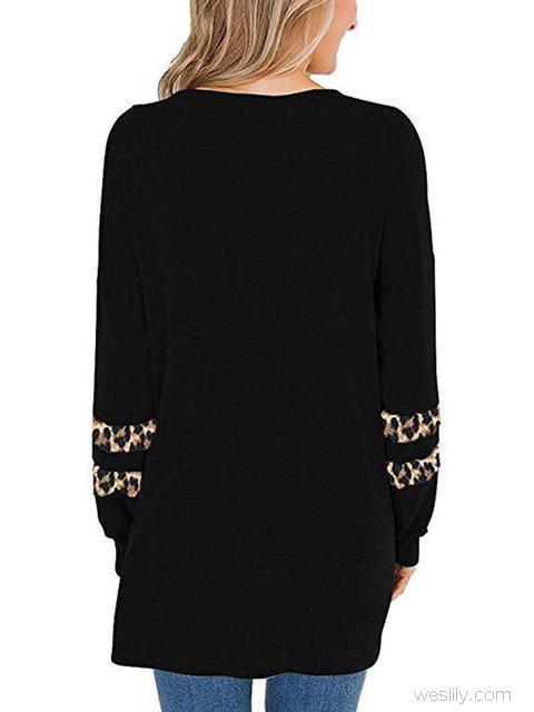 Leopard Patchwork Long Sleeve Tops