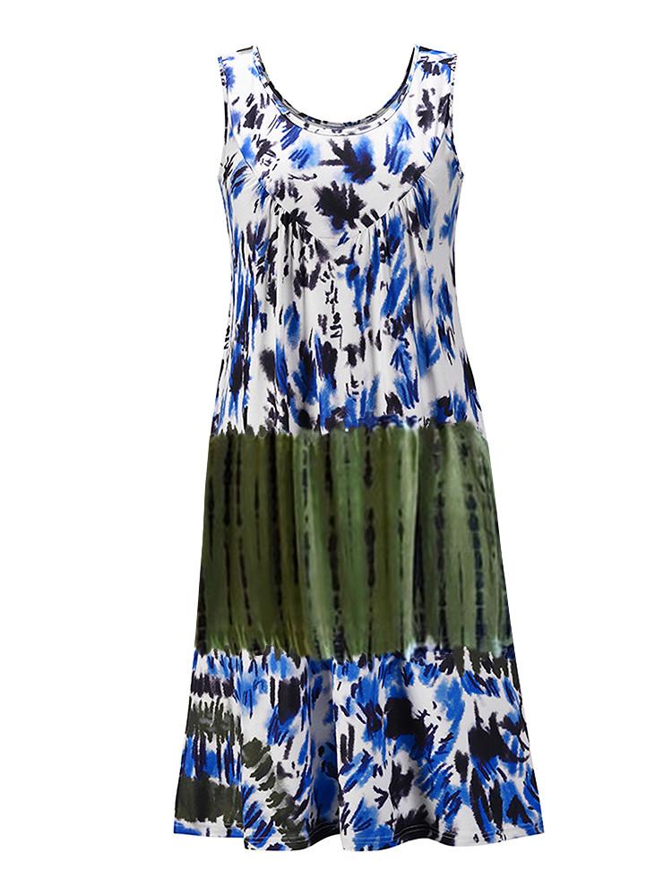 Tie-Dye Print Sleeveless A-Line Dress