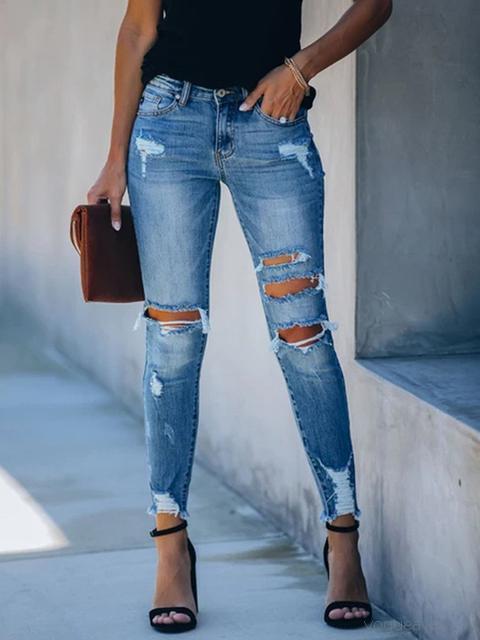 Denim Hole Tassel Jeans