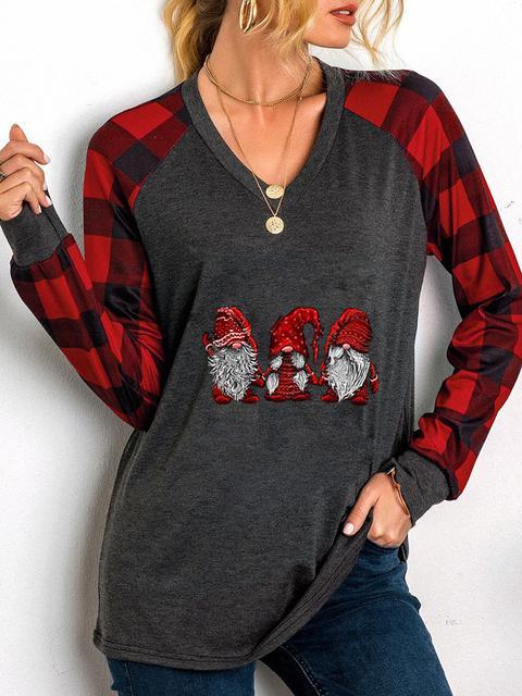 Christmas Plaid Print Long Sleeve Tops