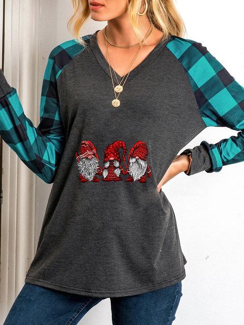 Christmas Plaid Print Long Sleeve Tops