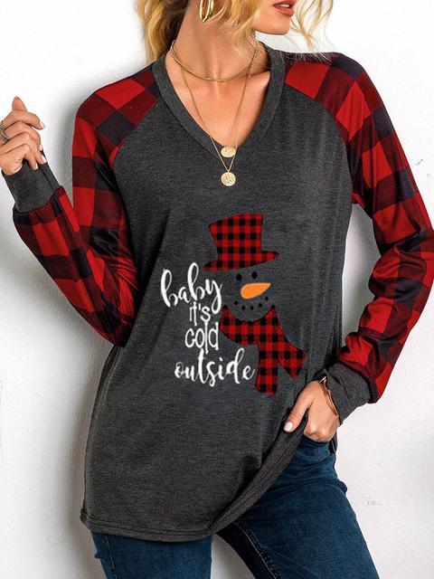 Christmas Plaid Print Long Sleeve Tops