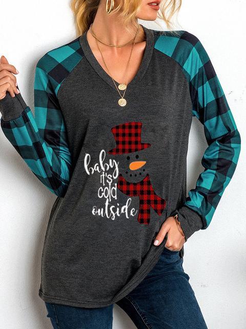 Christmas Plaid Print Long Sleeve Tops