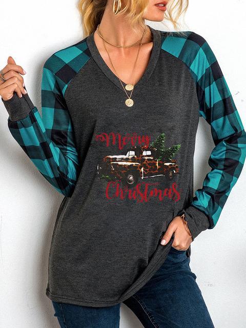 Christmas Plaid Print Long Sleeve Tops