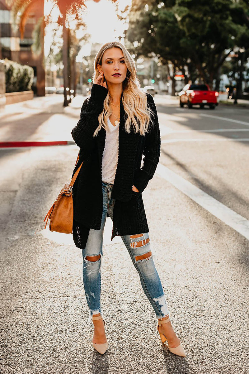 Long Sleeve Hollow Long Cardigan Sweater