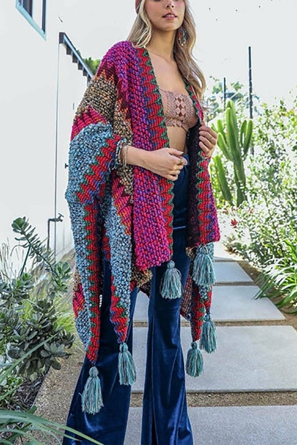 Boho Crochet Kimono With Tassels