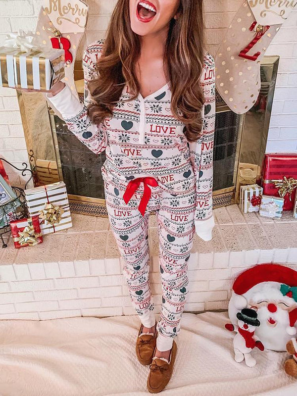 Christmas V-neck Loose Lace-up Home Wear Two-piece