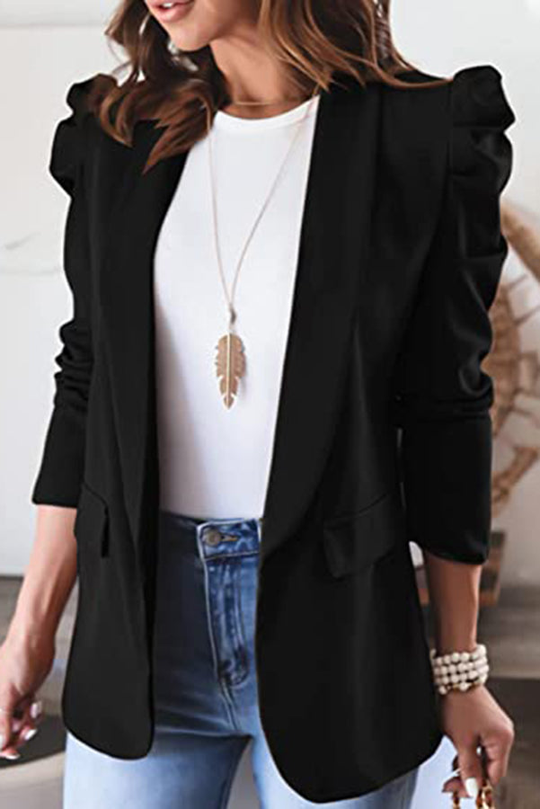 Bubble Sleeve Open Front Blazer