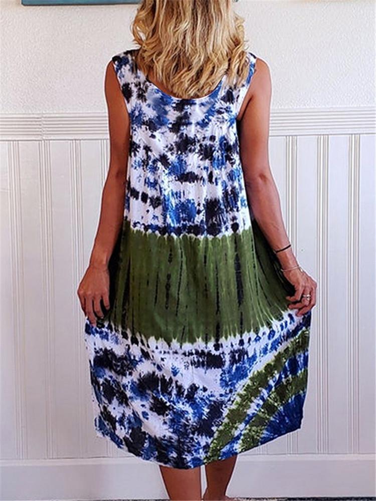 Tie-Dye Print Sleeveless A-Line Dress