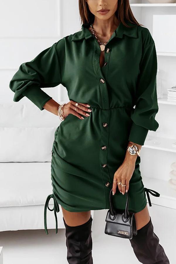 Found Love Ruched Button Down Shirt Dress