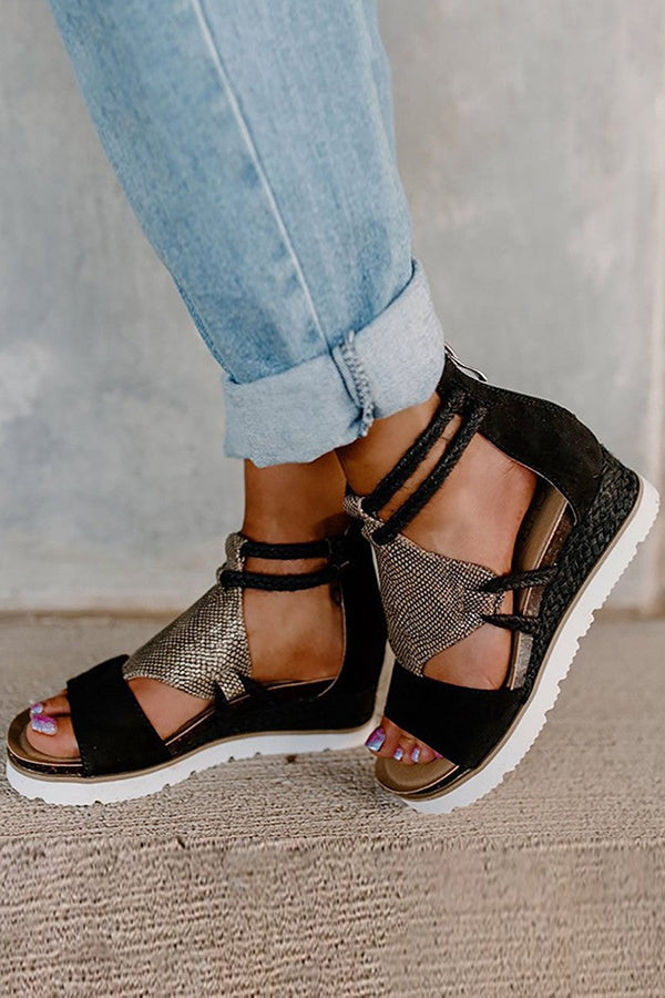 Straw Strap Wedge Sandals