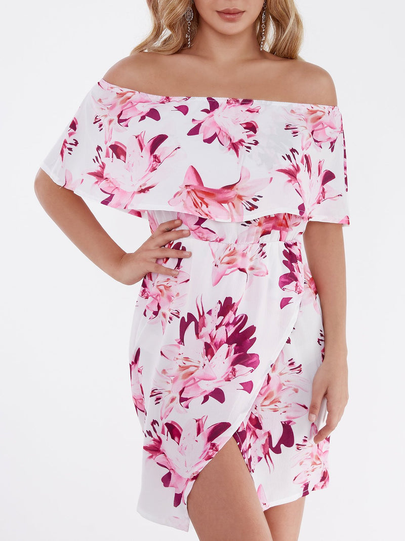 Random Floral Print Off Shoulder Tiered Dress - Landing Closet