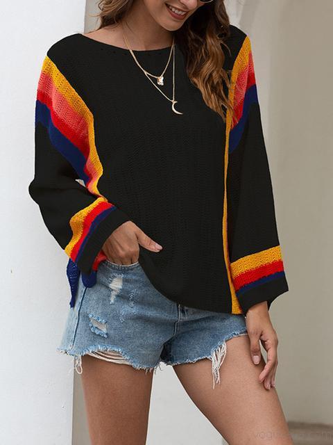 Stitched Print Loose Hollow Beach Sweater